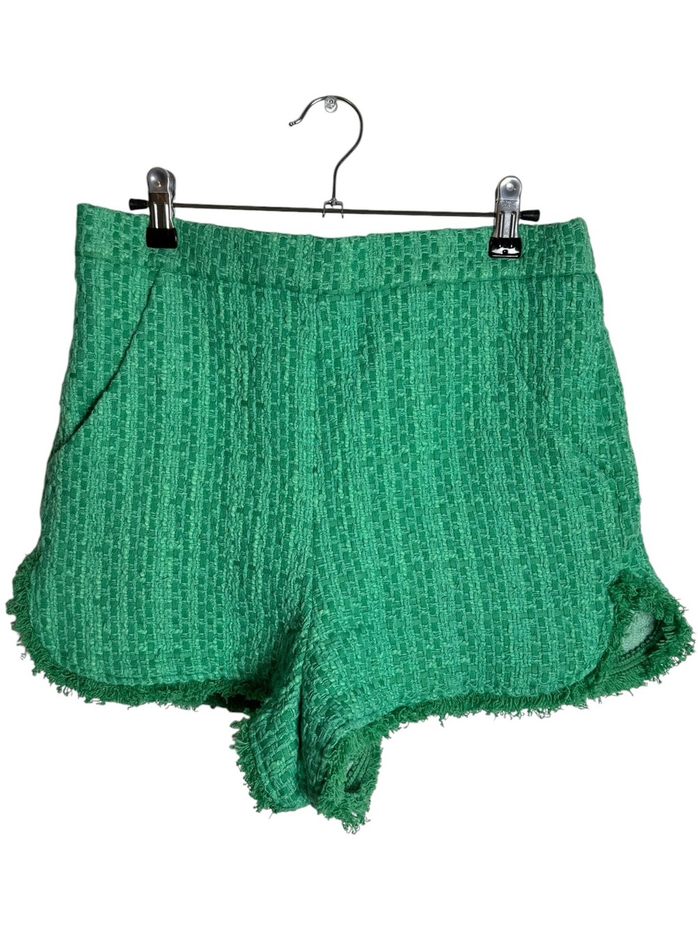 NWT Maje Ivete Frayed Hem Green Cotton Tweed Shorts Size 40 M/L